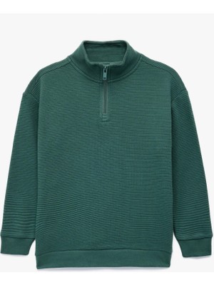 Koton Dik Yaka Uzun Kollu Yarım Fermuarlı Pamuklu Sweatshirt