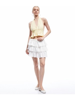 Koton Beli Bağcıklı Katlı Viskon Karışımlı Volanlı Fisto Mini Etek