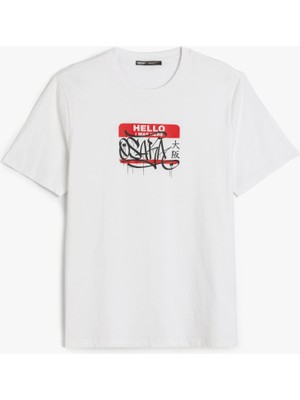 Kısa Kollu Regular Fit Bisiklet Yaka Pamuklu Baskılı Tişört