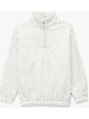 Koton Uzun Kollu Fermuar Detaylı Dik Yaka Oversize Sweatshirt