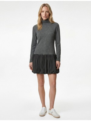 Koton x Şahika Ercümen - Slim Fit Uzun Kollu Dik Yaka Mini Balon Elbise