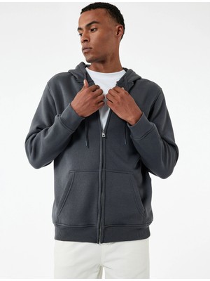 Koton Uzun Kollu Şardonlu Fermuarlı Kanguru Cepli Sweatshirt
