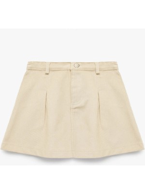 Koton Düğmeli Diz Üstü Pileli Pamuklu Etek