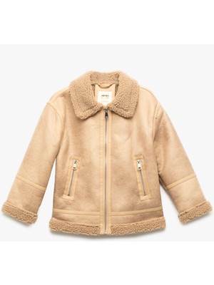 Koton Uzun Kollu Peluş Astarlı Gömlek Yaka Ceket