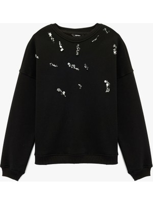 Koton Şardonlu Uzun Kollu Bisiklet Yaka Pul Payet Detaylı Sweatshirt