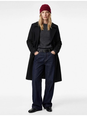 Koton Uzun Kollu Düğmeli Kruvaze Kaşe Kaban