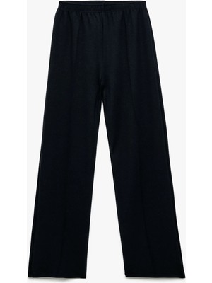 Viskon Karışımlı Beli Lastikli Basic Geniş Paça Pantolon