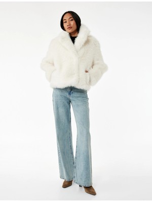 Koton Kruvaze Yaka Uzun Kollu Kısa Suni Kürk Kaban