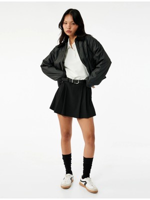 Koton Uzun Kollu Yaka Detaylı Fermuarlı Cepli Mevsimlik Ceket