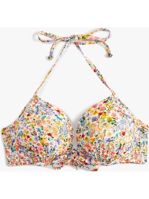 Koton Çiçekli Push-Up Bikini Üstü Balenli Dolgulu Boyundan Bağlamalı