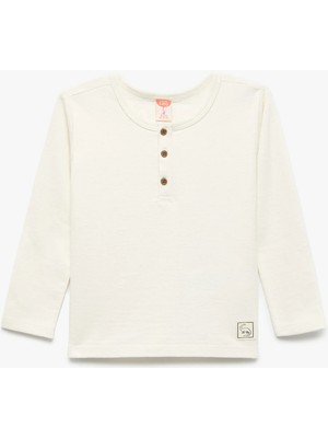 Koton Pamuklu Düğmeli Ekru Erkek Bebek Uzun Kollu T-Shirt 6WMB10053TK