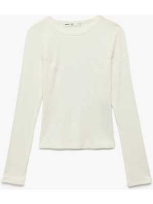 Koton x Sibil Çetinkaya - Slim Fit Yarı Transparan Uzun Kollu Bisiklet Yaka Bluz