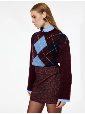 Koton x Melis Ağazat - Uzun Kollu Bisiklet Yaka Baklava Desenli Triko Kazak