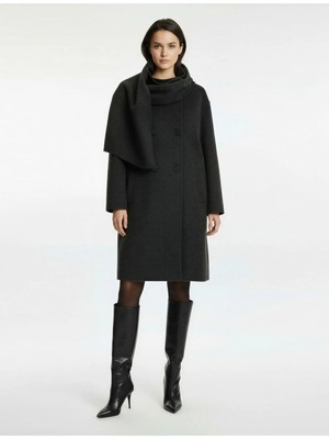 Koton Uzun Kollu Cepli Düğmeli Kruvaze Atkılı Kaşe Kaban