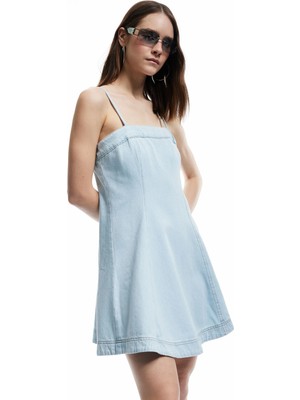 Koton Askılı A Kesim Pamuklu Mini Denim Elbise