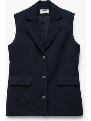 Kruvaze Yaka Kolsuz Viskon Karışımlı Basic Okul Yeleği