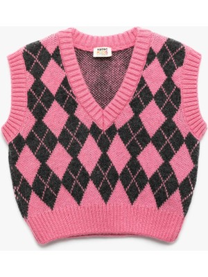 Baklava Desenli V Yaka Yumuşak Dokulu Süveter