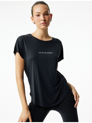 Rahat Kalıp Kısa Kollu Bisiklet Yaka Modal Baskılı Spor Tişört