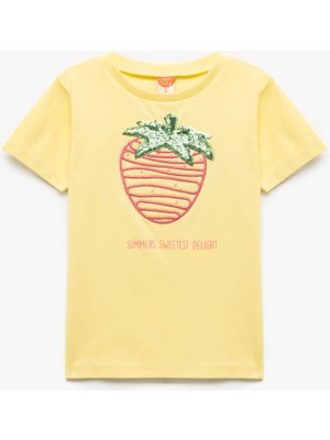 Bisiklet Yaka Pamuklu Pullu Işlemeli Kısa Kollu Tişört