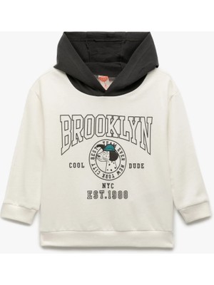 Pamuklu Şardonlu Uzun Kollu Baskılı Kapşonlu Sweatshirt