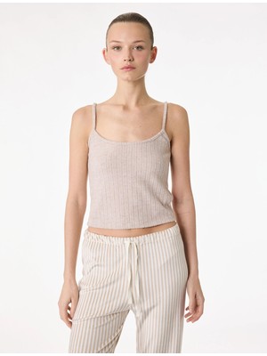 Koton Rahat Kalıp Crop Ince Askılı Pijama Üstü
