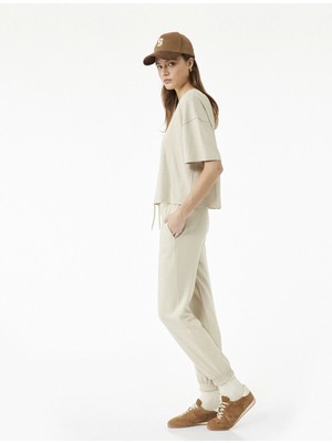 Viskon Karışımlı Rahat Kalıp Cep Detaylı Beli Bağcıklı Jogger Eşofman Altı
