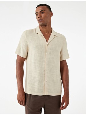 Koton Regular Fit Kısa Kollu Havlu Kumaş Devrik Yaka Pamuklu Gömlek