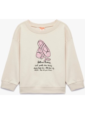 Koton Uzun Kollu Bisiklet Yaka Pamuklu Baskılı Sweatshirt