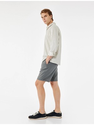 Keten Pamuk Karışımlı Cep Detaylı Beli Bağcıklı Şort