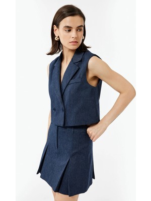 Koton Kruvaze Yaka Kolsuz Crop Blazer Yelek 6WAK20036UW
