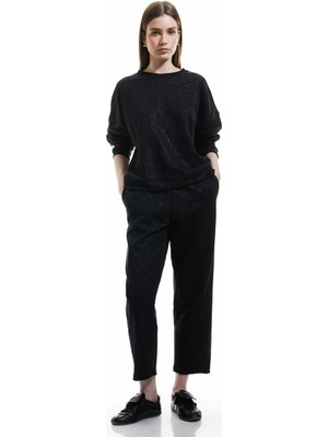 Şardonlu Üç Iplik Beli Lastikli Nervürlü Cepli Parıltılı Eşofman Altı