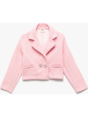 Kruvaze Yaka Düğmeli Uzun Kollu Tüvit Ceket