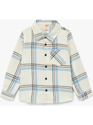 Uzun Kollu Klasik Yaka Düğmeli Cep Detaylı Ekoseli Oduncu Gömleği