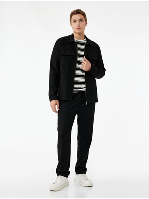 Cep Detaylı Viskon Karışımlı Beli Lastikli Pantolon