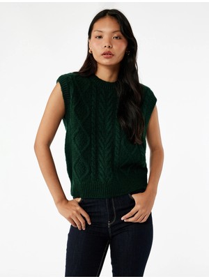 Koton Saç Örgüsü Dokulu Kolsuz Bisiklet Yaka Triko Süveter