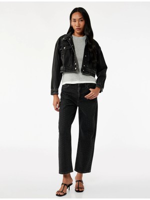 Taş Detaylı Straight Fit Düz Paça Jean Pantolon - Straight Jeans