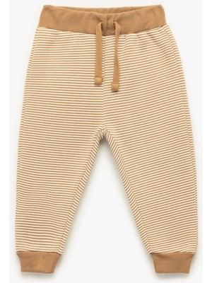 Çizgili Şardonlu Pamuk Karışımlı Beli Bağcıklı Eşofman Altı