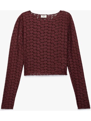 Koton Uzun Kollu Bisiklet Yaka Dantel Crop Bluz