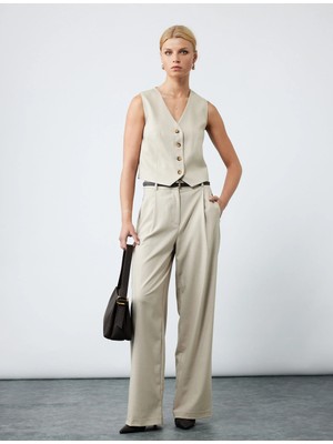 Koton Kemer Detaylı Pileli Cepli Yüksek Bel Palazzo Pantolon 6WAK40035UW