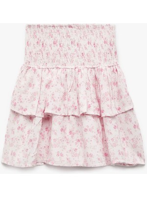 Gipeli Kat Detaylı Çiçekli Viskon Etek