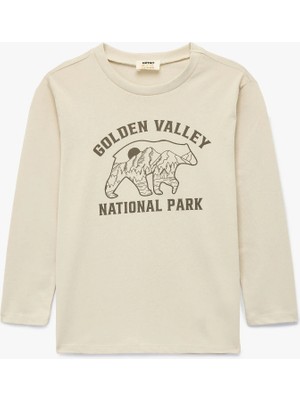 Koton Pamuklu Uzun Kollu Bisiklet Yaka Baskılı Tişört