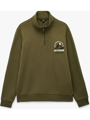 Koton Baskılı Yarım Fermuarlı Uzun Kollu Dik Yaka Sweatshirt