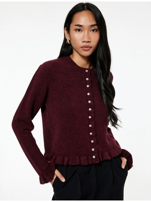 Fırfır Detaylı Uzun Kollu Bisiklet Yaka Triko Hırka