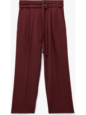 Koton Cepli Çift Kemer Detaylı Düz Bol Paça Kumaş Pantolon