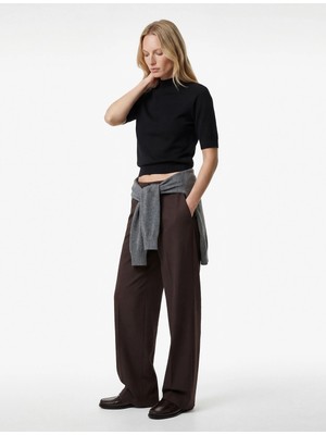 Koton Beli Bağcıklı Bağlamalı Cepli Düz Geniş Paça Kumaş Pantolon