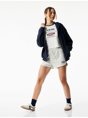 Rahat Kalıp Yüksek Bel Baskılı Spor Şort