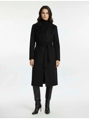 Uzun Kollu Cepli Kemerli Uzun Kaşe Kaban