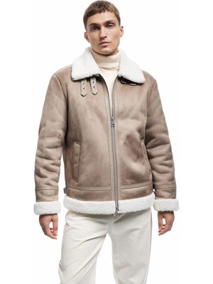 Koton Cep Detaylı Fermuarlı Peluş Yaka Kışlık Suni Süet Ceket