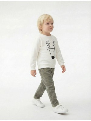 Yılbaşı Baskılı Uzun Kollu Şardonlu Bisiklet Yaka Sweatshirt