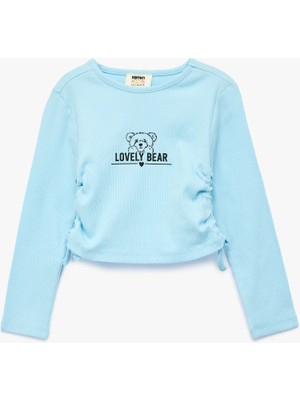 Koton Ayıcık Baskılı Büzgü Detaylı Pamuklu Uzun Kollu Tişört